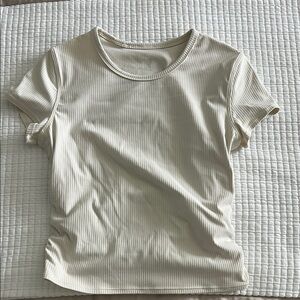 lululemon athletica Beige Ribbed Short Sleeve Top
